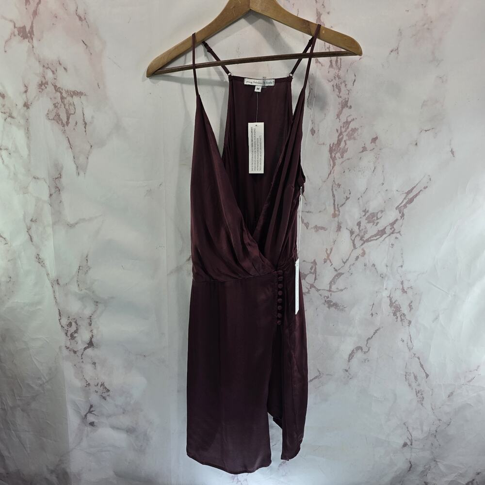 Young Fabulous & Broke Dress Womens Medium Red Burgundy Satin Wrap Jameson